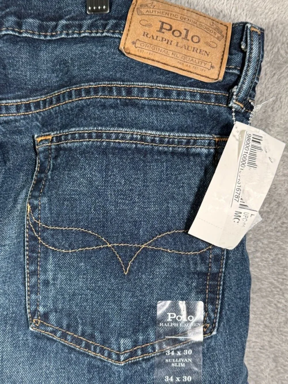 Polo Ralph Lauren Jeans Mens 34x30 Blue Sullivan Slim Dark Wash Denim $125